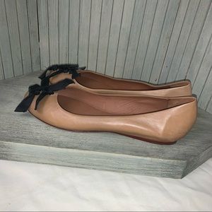 Leifsdottir Tan Flats with Black Bows.All Leather.Handmade